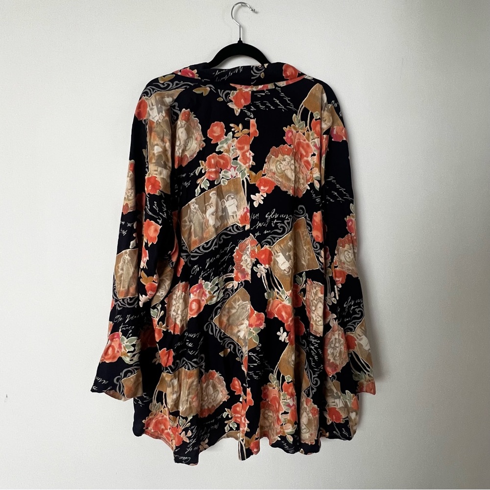 Vintage 90s Y2K Adrian Jordan Front Tie Floral Tie Front Kimono - Picture 7 of 8